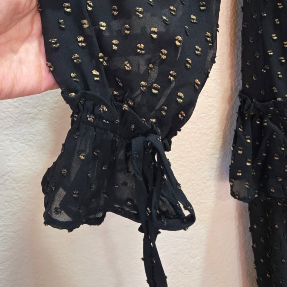 BNWT  endless rose Metallic Dot Long Sleeve Chiffon Midi dress in Black Size S - Picture 6 of 11